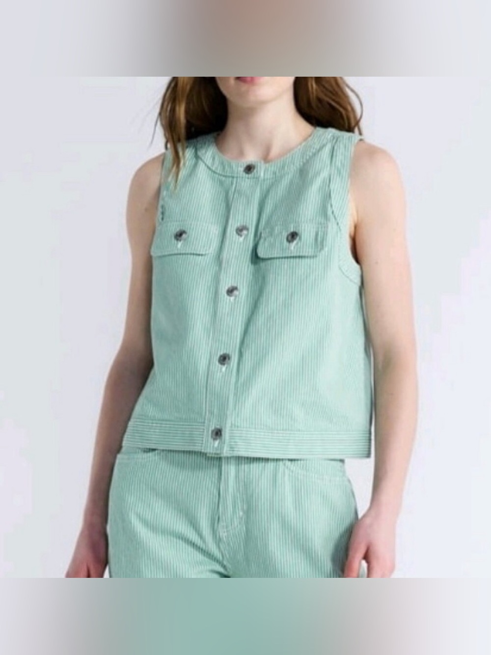 NWT Free Assembly Pinstripe Vest - Green White Size L Sleeveless